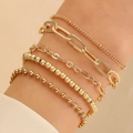 Five-piece stackable gold-tone bracelet set with paperclip and beaded chain links - Gold Paperclip Bead Chain 5-Piece Set (2117)