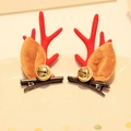 Christmas reindeer antler hair clips with mink fur, red antlers and golden bells - Hair Clip 19# (Pair)