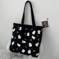 Black canvas tote bag with white poodle patterns and music notes in a minimalist style - Music Dog Double-sided Printing