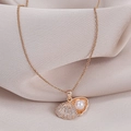 Rose gold pearl shell necklace with zircon pave and opening shell pendant - Openable Shell Necklace (O Chain) / Rose Gold