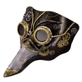 Black steampunk plague doctor mask with gold gears and metallic rivet details - One Size / Silver Black