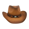 Brown gradient straw cowboy hat with turquoise gemstone and leather band detail - One Size / Khaki (Wood Beads Blue Stone)