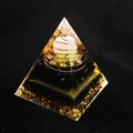 Orgone pyramid with white crystal ball, copper coil, obsidian and gold foil accents - QK20 Coil Spiral / 6cm