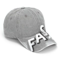 Dettaglio del cappellino da baseball in cotone lavato grigio con scritte FAST e 6 pannelli - Taglia unica / Grigio chiaro