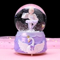 Dreamy ballerina crystal ball music box with purple swan base and snow globe effect - Ballerina Girl Purple