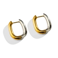 Square stainless steel earrings featuring two-tone gold and silver geometric design - 4.0 U-Shape Two-Tone Hoop Earrings