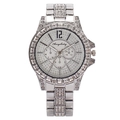 Fashion silver stainless steel watch for men featuring a full crystal paved bezel and band - Silver
