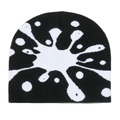 Detail of classic black knit beanie featuring white splash pattern and fine knitting - M (56-58cm) / Black