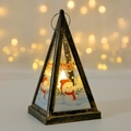 Christmas triangular LED lantern with retro gold-black snowman design and warm light - Snowman / Bronze