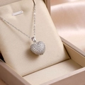 Sparkling silver heart pendant necklace with full cubic zirconia in a jewelry box - Hummingbird Necklace with Chain / Silver
