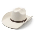 Klassieke crème western cowboyhoed met gebogen rand en een bruine decoratieve leren band - M (57-58cm) / Beige