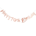 Rose gold metallic Happy 70th Birthday banner for party decorations and celebrations - 70th Birthday Mirror Finish / Rose Gold