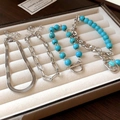 Silver multi-layer bracelet set with sky blue beads and paperclip chain in jewelry box - Turquoise Snake Bone Chain 4-Piece Set Bracelet