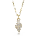 Women's gold conch pendant necklace with white beads and colorful enamel drips - White