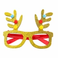 Christmas reindeer glasses with red frame, golden glitter antlers and colorful pom-poms - Pom Pom Antlers / One Size