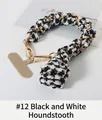 Phone wrist strap featuring black and white houndstooth fabric with gold chain link - 12# Black White Houndstooth