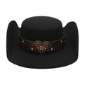Black wool felt western cowboy hat with vintage leather belt and rhinestone heart buckle - One Size / Black (Big Heart)