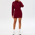 Burgundy contrast stripe workout set featuring zipper jacket and slim mini skirt - S / Burgundy (Sport Jacket + Sport Skirt)