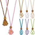 Handmade woven net pendant necklaces with adjustable cords and natural stone holders - Necklace / Green