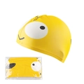 Yellow polyester swimming cap with cartoon eyes pattern and plastic card packaging - Cute Bee Pattern