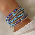 Mehrlagige Perlenarmbänder im Boho-Stil in Dunkelblau, Hellblau und klaren Perlen - Blauton Transparent Stil (0031)