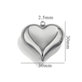 Polished silver stainless steel hollow heart pendant charm measuring 30mm for DIY jewelry - 30MM / Steel