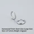 Polished steel hoop earring with textured hammer finish in size 2.5x12mm for women - Starry/Hammered (Large) / Steel