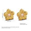 Golden brushed flower earrings with central pearl accents made of stainless steel - Brushed Floral Pearl (FYD6229-White)