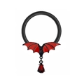 Gothic Piercing aus schwarzem Metall mit Fledermausflügeln und rotem Zirkon-Anhänger - Fledermaus Septum Ring (24043003-7)