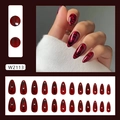 Uñas postizas de almendra larga con diseño de rosa ahumada burdeos y set completo de 24 piezas - Estilo de Pegamento de Rosa Ahumada (W2113)