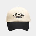 Close-up of Arizona embroidered letters on contrast stitch canvas baseball cap - Black
