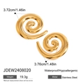 Detail view of 18k gold plated stainless steel spiral earrings with specs and dimensions - Gold Spiral Stud Earrings / Gold