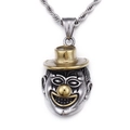 Hip hop silver clown pendant necklace with gold hat and twisted chain on white background - Pendant Only / Two-tone Color Style (KP77115-K)