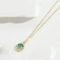 Collana con corona dorata con ciondolo in smalto verde acqua e pietre bianche - Luna Vintage (Verde)