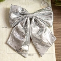 Large 40cm silver sequin Christmas bow decoration for festive party holiday ornament - Silver 35x40CM