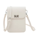 Mini cream white crossbody phone bag in Saffiano leather with silver twist lock and strap - Off White