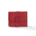 Short minimalist red leather wallet for women with iconic strap buckle detail - Red