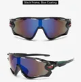 Sport cycling sunglasses with black frame and blue multilayer coated large lenses - Bright Black Frame Blue Mirrored Lens