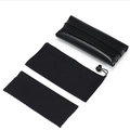 Portable black faux leather sunglasses case set with drawstring pouch and cleaning cloth - Case+Bag+Cloth / Black 3-Piece Set