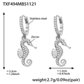 Silver stainless steel seahorse earrings with cubic zirconia charms and measurements - Steel Seahorse Earrings (TXF494)