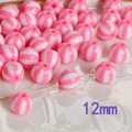 12mm pink and white striped acrylic round beads for DIY jewelry and phone charms - 12mm / Pink