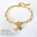 Elegante 14K vergulde roestvrijstalen armband met letter X en blauwe steen hanger - Letter X / Staalkleur