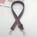 Adjustable colorful woven replacement shoulder strap with blue wave patterns and metal clips - Beige Brown Blue + Silver Hook