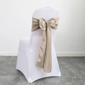 White stretch chair cover paired with a champagne satin sash tied in a large bow - Dark Champagne