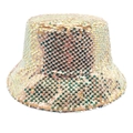 Dettaglio delle paillettes colorate sul cappello alla pescatora con effetto cangiante - M (56-58cm) / Oro