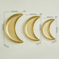 Size chart for crescent moon gold metal trays in three different dimensions - Three-Piece Set / Gold