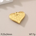 Golden stainless steel heart pendant with floral engraving and 25x24mm size measurements - Retro Engraved Pattern Heart (KLJ7462-Z)