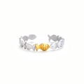 Anillo ajustable de plata S925 con diseño de pez y contraste de colores dorado y plateado - Talla US 7 Abierto (Ajustable) / Estilo de una Sola Fila