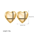18K gold heart-shaped stud earrings with micro-set black zircon and cross pattern - Heart Button Style (22872_2)