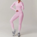 Ensemble de yoga rose à séchage rapide avec haut à col montant et legging taille haute à poches - S / Haut Et Bas / Rose Cerisier (Veste+Pantalon)